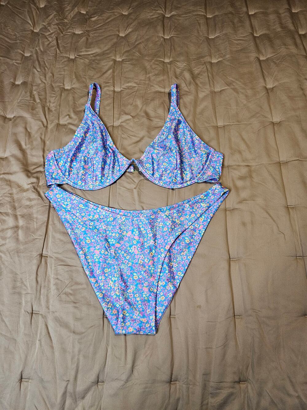 Kulani Kinis Floral Bikini Set 3X Periwinkle Underwire Adjustable Curvy Swim